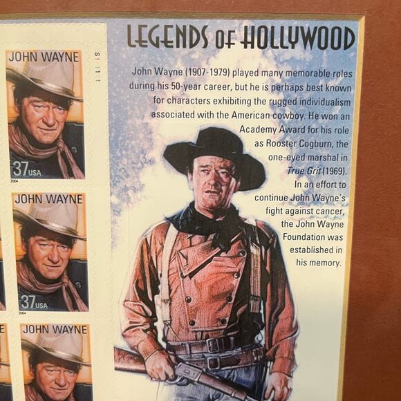JOHN WAYNE Legends of Hollywood Framed 37 Cent Stamps 13.5” X 12” - Picture 2 of 4